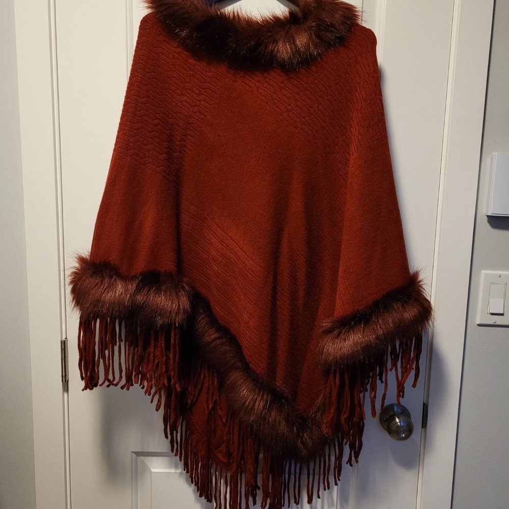 Faux fur poncho